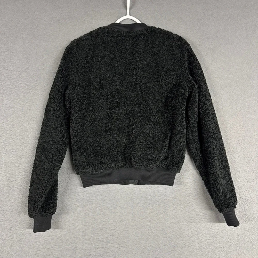 American Eagle Bomber Jacket Women Small Black Sherpa Fleece Full Zip NWT New